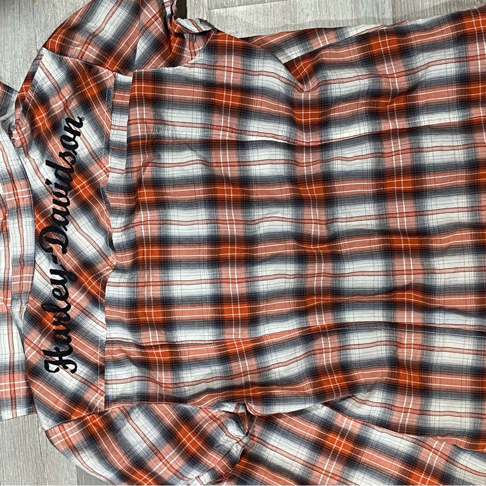 Harley-Davidson Orange and Black Plaid Shirt - Picture 3 of 3